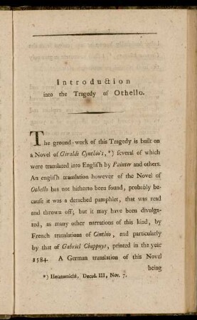 Introduction into the Tragedy of Othello.