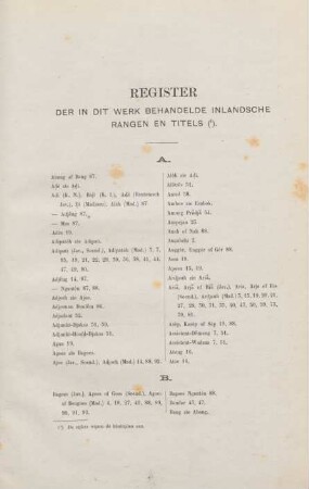 Register der in dit werk behandelde inlandsche rangen en titels