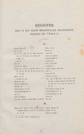 Register der in dit werk behandelde inlandsche rangen en titels