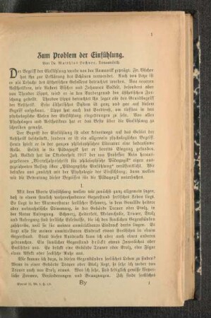 Zum Problem der Einfühlung