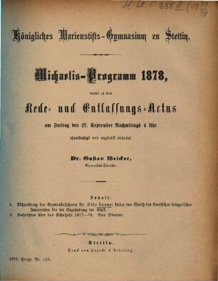 Michaelis-Programm : womit zu dem Rede- und Entlassungs-Actus ... ehrerbietigst und ergebenst einladet, 1877/78