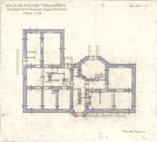 Fischer, Theodor; Traunstein; Augenklinik Dr. Fischer - Grundriss Fundament, Keller u. EG