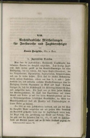 VII. Rechtskundliche Mittheilungen für Forstwirthe und Jagdberechtigte