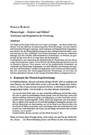 Phraseologie – Kräuter und Rüben? Traditionen und Perspektiven der Forschung