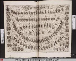 [Flotte in symmetrischer Formation vor einer Stadt.]