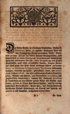 Pronotitia den zwischen Ottingen-Wallerstein und dem Closter Neresheim getroffenen Vergleich betr.
