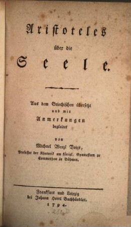 Aristoteles Über die Seele
