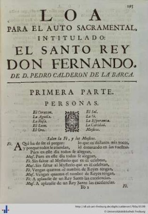 Loa para el Auto Sacramental El Santo Rey Don Fernando, Primera Parte.