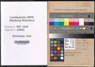 Entnazifizierung Karl Schneider , geb. 08.02.1898 (Postbeamter)