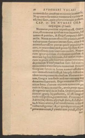 Cap. 17. De Numeri Oratorii origine et laude.