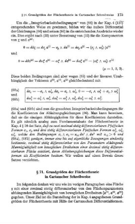 § 71. Grundgrößen der Flächentheorie in Cartanscher Schreibweise