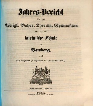 Jahres-Bericht über das Königl. Bayer. Lyceum, Gymnasium und über die Lateinische Schule zu Bamberg, 1856/57