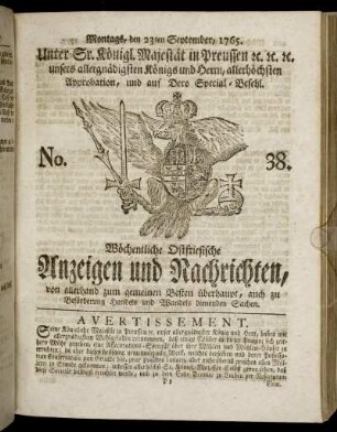 No. 38. Montags, den 23ten September, 1765.