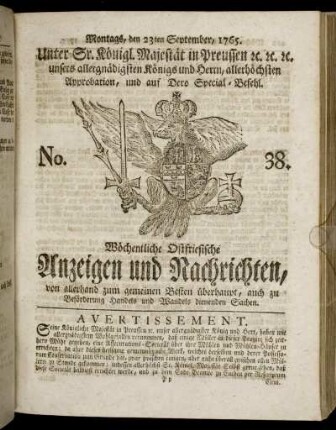 No. 38. Montags, den 23ten September, 1765.