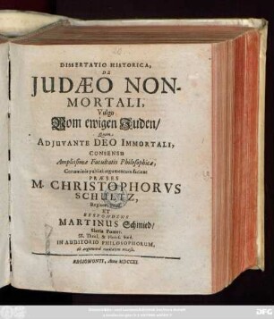 Dissertatio Historica, De Judæo Nonmortali