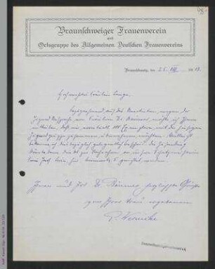 Brief von Elisabeth Wernicke an Helene Lange