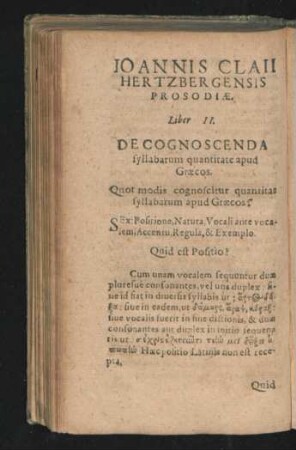 Liber II. De Cognoscenda syllabarum quantitate aoud Graecos.