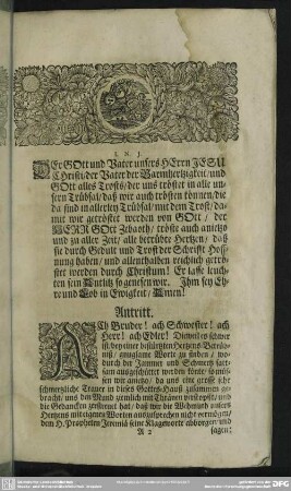 Leichenpredigt : Liebe zum Geistlich-herrlichen Adel. Antritt, Leich-Text, Eingang, Abhandlung, Gebrauch