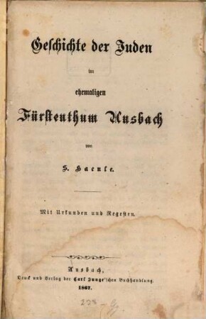 Geschichte der Juden im ehemaligen Fürstenthum Ansbach