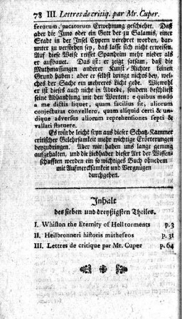 Inhalt des sieben und dreyßigsten Theiles.