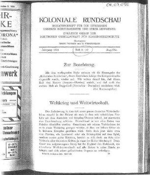 Weltkrieg und Weltwirtschaft \ Englische Kolonialstimmen über den Krieg