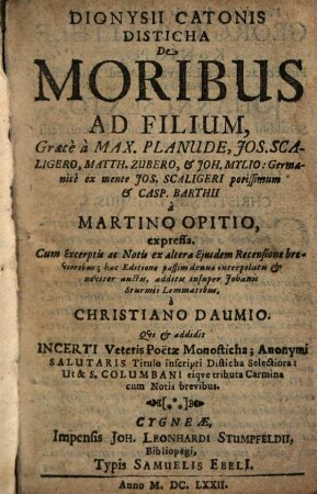 Disticha de moribus ad filium