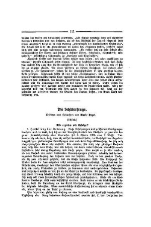 Die Schülerfrage : Erlebtes und Gedachtes ; (Schluß)