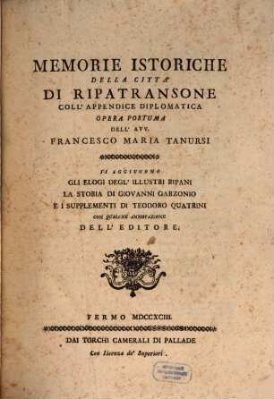 Memorie istoriche della città di Ripatransone