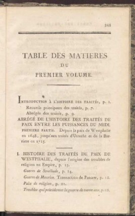 Table des Matieres du Premier Volume