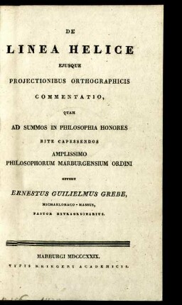 De linea helice ejusque projectionibus orthographicis : Commentatio