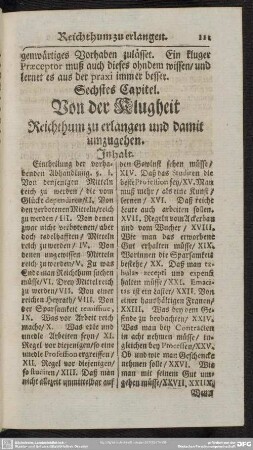 Sechstes Capitel. Von der Klugheit Reichthum zu erlangen und damit umzugehen