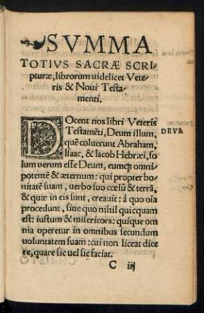 Summa Totius Sacrae Scripturae, librorum videlicet Veteris & Novi Testamenti.