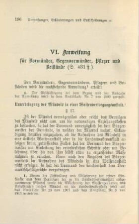 VI. Anweisung für Vormünder, Gegenvormünder, Pfleger und Beistände (S. 431 ff.)
