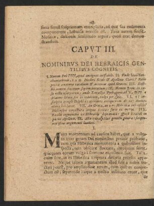 Caput III. De Nominibus Dei Hebraicis Gentilibus Cognitis.