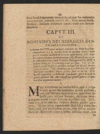 Caput III. De Nominibus Dei Hebraicis Gentilibus Cognitis.