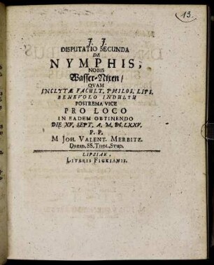 2: Disputatio ... De Nymphis nobis Wasser-Nixen. 2