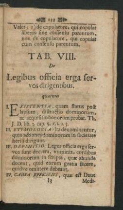 Tab. VIII. De Legibus officia erga servos dirigentibus.