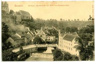 Bautzen. Seidauer Spreebrücke mit Wehr und Hammermühle