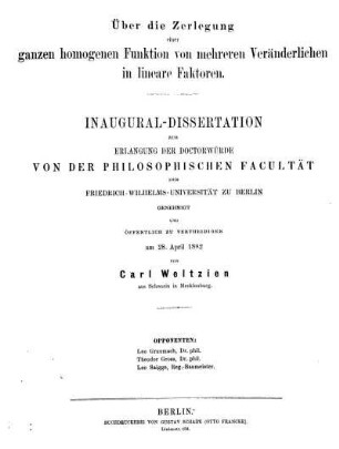 Über die Zerlegung einer ganzen homogenen Funktion von mehreren Veränderlichen in lineare Faktoren
