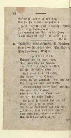 II. Mäßigkeit, Enthaltsamkeit, Selbstbeherrschung - Raschhaftigkeit, Sinnlichkeit, Verschwendung, Geiz ic