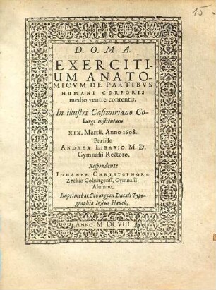 Exercitium Anatomicum De Partibus Humani Corporis medio ventre contentis