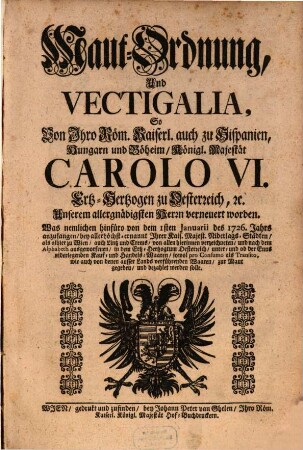 Churbaierische Mauth- und Accis-Ordnung : von Carl VI.