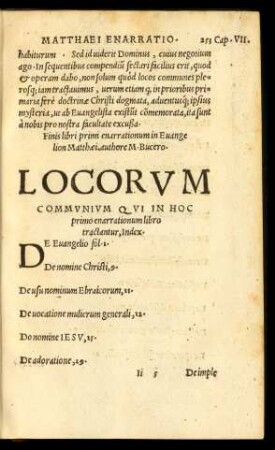 Locorum Communium Qui In Hoc primo enarrationum libro tractantur, Index.