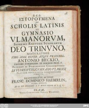 Istorumena De Scholis Latinis Et Gymnasio Vlmanorvm