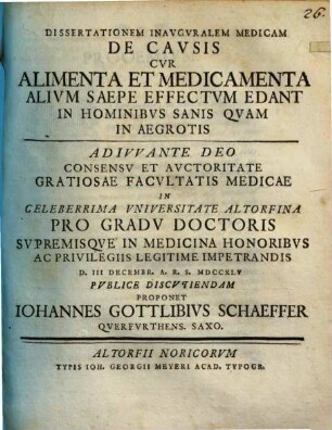 Diss. inaug. med. de causis, cur alimenta et medicamenta alium saepe effectum edant in hominibus sanis quam in aegrotis