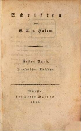 Schriften, 1. Prosaische Aufsätze