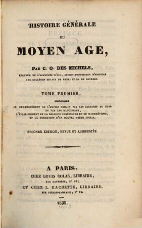 Histoire générale du moyen age, 1