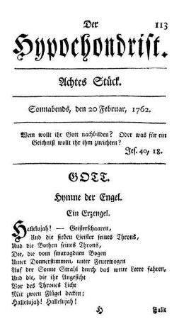 Achtes Stück. Sonnabends, den 20 Februar, 1762.