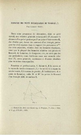 DISTANCES DES POINTS REMARQUABLES DU TRIANGLE PAR CLÉMENT THIRY.