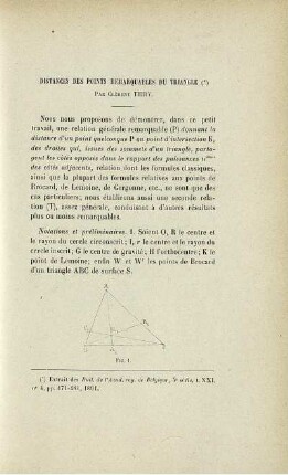 DISTANCES DES POINTS REMARQUABLES DU TRIANGLE PAR CLÉMENT THIRY.